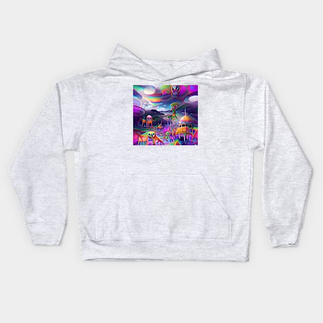 Psychedelic Alien World #1 Kids Hoodie by Mihadom